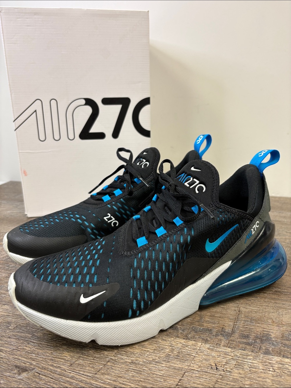 Nike Air Max 270 Black Photo Blue Men’s Running Shoes Size 10 AH8050-019